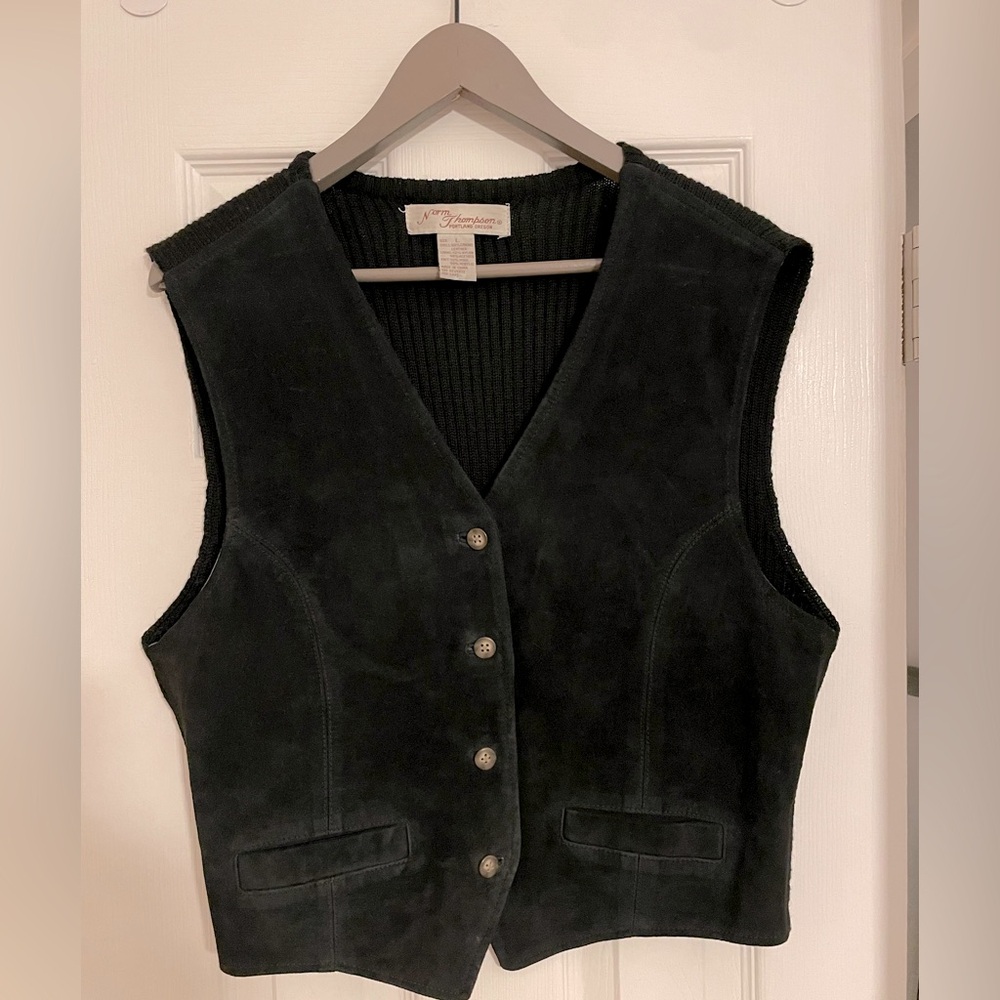 Vintage Black Suede and Knit Vest